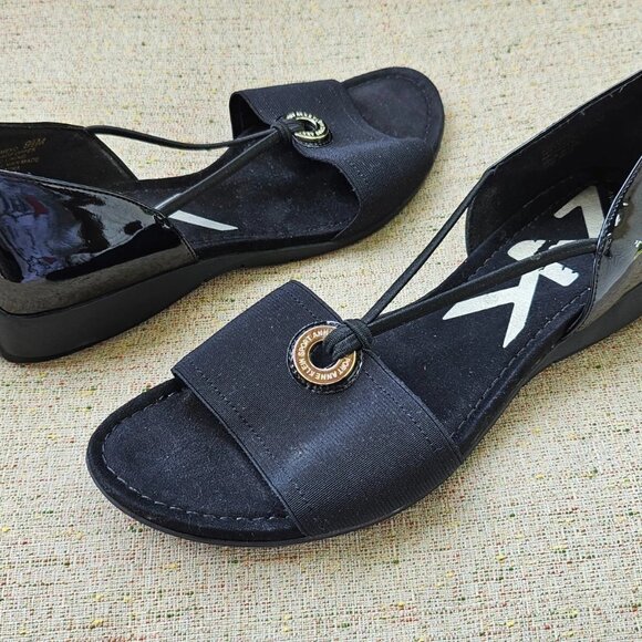 Anne Klein Women Sandal Sport Black Shoes Canvas/Patent Leather Size 9.5M - Picture 3 of 11